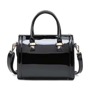 Shiny Patent Faux Leather affordable fall designer Handbags simply tote Barrel Top Handle Purse Satchel Bag Shoulder Bag for Women 2026 shoulder purse