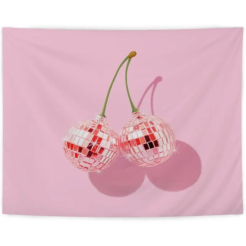 Tapestry  Pink Preppy Cherry Disco Ball Tapestry - Pink Preppy Tapestry Wall Hanging for Girls Room Dorm, Preppy Room Decor Aesthetic, Pink Wall Blanket Decor, 50x60 Inches Home Bedroom Art Party Decoration tapestry pink bedroom accessories