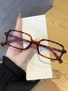 New Retro Small Square Flat Glasses, Stylish Square Frames, Fashionable Casual Eyewear, Ultra-Light Classic Design, Perfect for Parties, School, Shopping, Daily Use, Leopard Pattern Eyeglasses