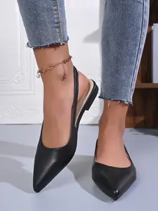 French Pointed Toe Backless Single Shoe, Low Heel Flat Design, Comfortable for Commuting and Dates, Elegant Summer Choice, Pointed Toe Footwear