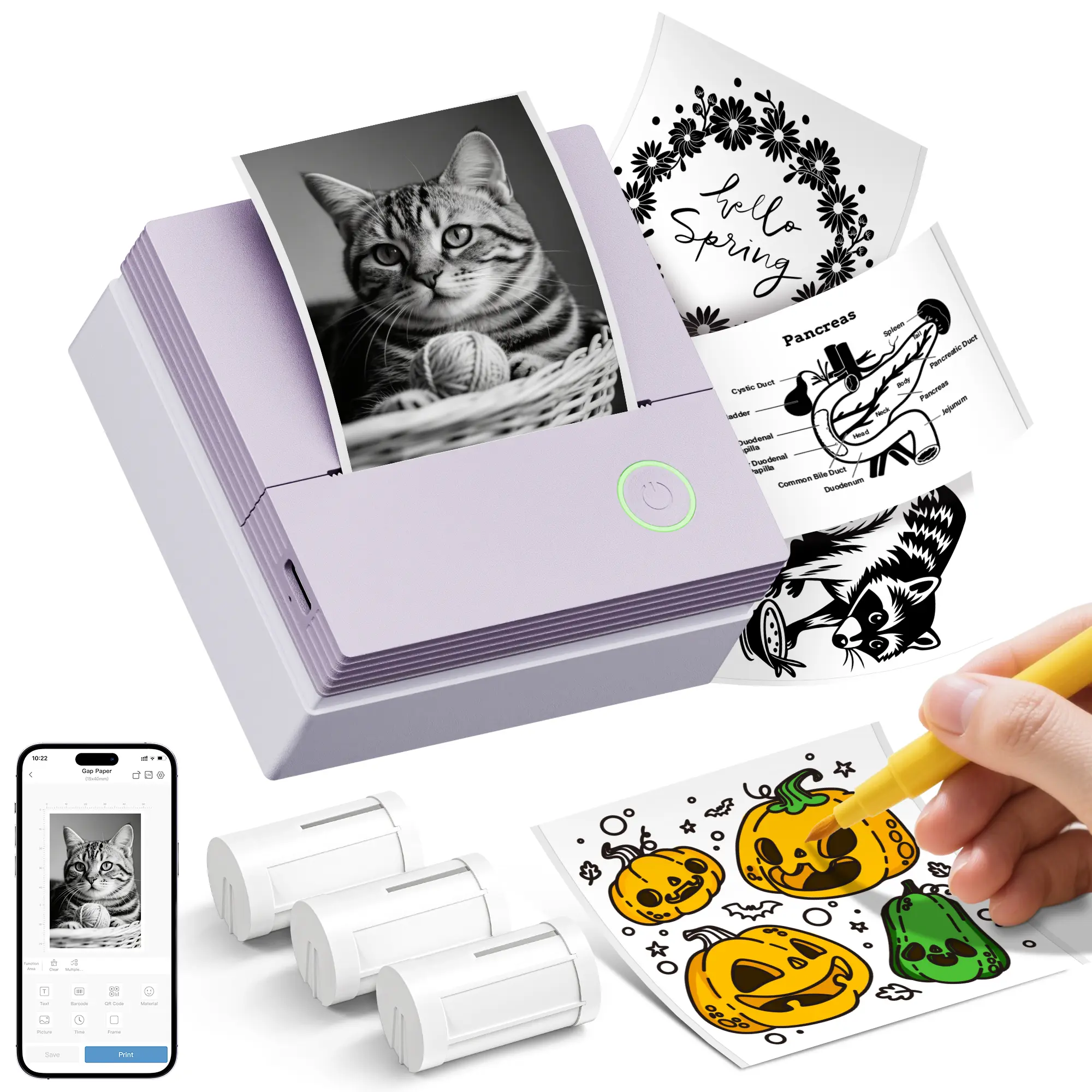 PM290C Thermal Sticker Printer, Portable Handheld Wireless Bluetooth Label Printer, Includes Roll Paper, Compatible with Phones & Tablets, Ideal for Notes & Photos, Valentine's Day Gift, Portable Label Printer, Fathersdaygift, summerwins