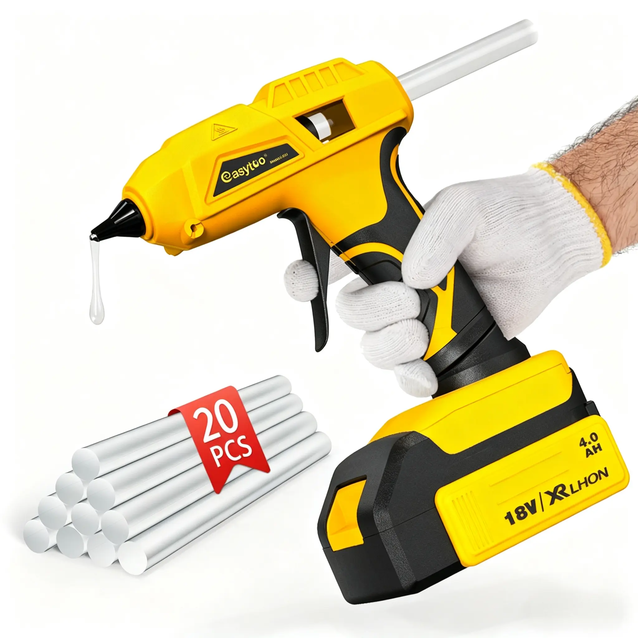 18V Cordless Handheld Hot Melt Adhesive Gun Kit, Flexible & Convenient Automotive Car Body Repair Tool for Fixing Auto Parts Accessories with 20 Glue Sticks (Battery Not Included), Flexibility