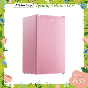 Upstreman mini fridge 3.2 Cu.Ft with Freezer Compact Single-Door Fridge for Dorm Office Bedroom BR321 Adjustable Temperature Thermostat Energy-Efficient Quiet Operation Pink