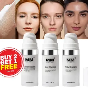 3pcs Buy 2 Get 1 Free Color-Changing BB Cream Suitable for All Skin Types, Magic Temperature Change Oil Control Foundation with Concealer Base Cream, Creamy Matte Formula, Smudgeproof Longwear for Men & Women, Travel-Friendly Gift for Daily
