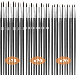 Tiny Detail Paint Brushes 60 Pcs Fine Paint Brushes Set with 3 Size #0#00#000 Liner Brush for Miniature 40k Model Crafts Watercolor Acrylics Oil