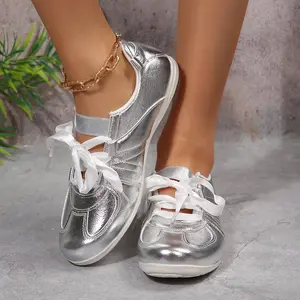 Stylish Women's Sneakers Metallic Bow Detail Casual Flats Shiny Multi-Color Comfortable Daily Indoor Outdoor Shoes