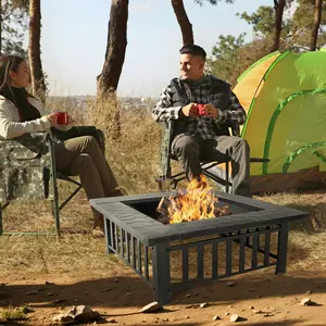 36 inch Fire Pit, Square Outdoor Fire Pit Table with Spark Screen & Fire Poker, 3-in-1 Multipurpose Firepits for Outside, Fireplace for Yard, Garden, Patio