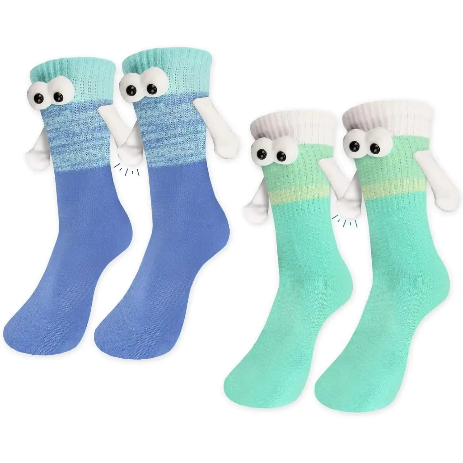 Women's & Men's 2-Pair Magnetic Holding Hands Socks, Handmade Soft Breathable Cotton Fabric, Funny Matching Novelty Gift for Anniversary Lovers