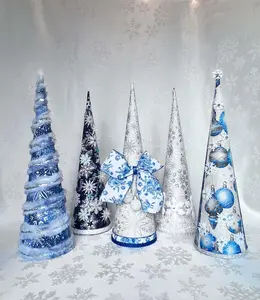 Christmas Cone Tree with Chinoiserie, White and Blue Decorations for Festive Home Party Supplies