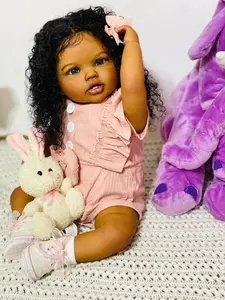 Reborn Baby Dolls Black Soft Body African American Realistic-Newborn Girl Doll 24 Inch 60 cm Lifelike Doll Best Birthday Gift Set and Toy Accessories Gift for Kids Age 3+