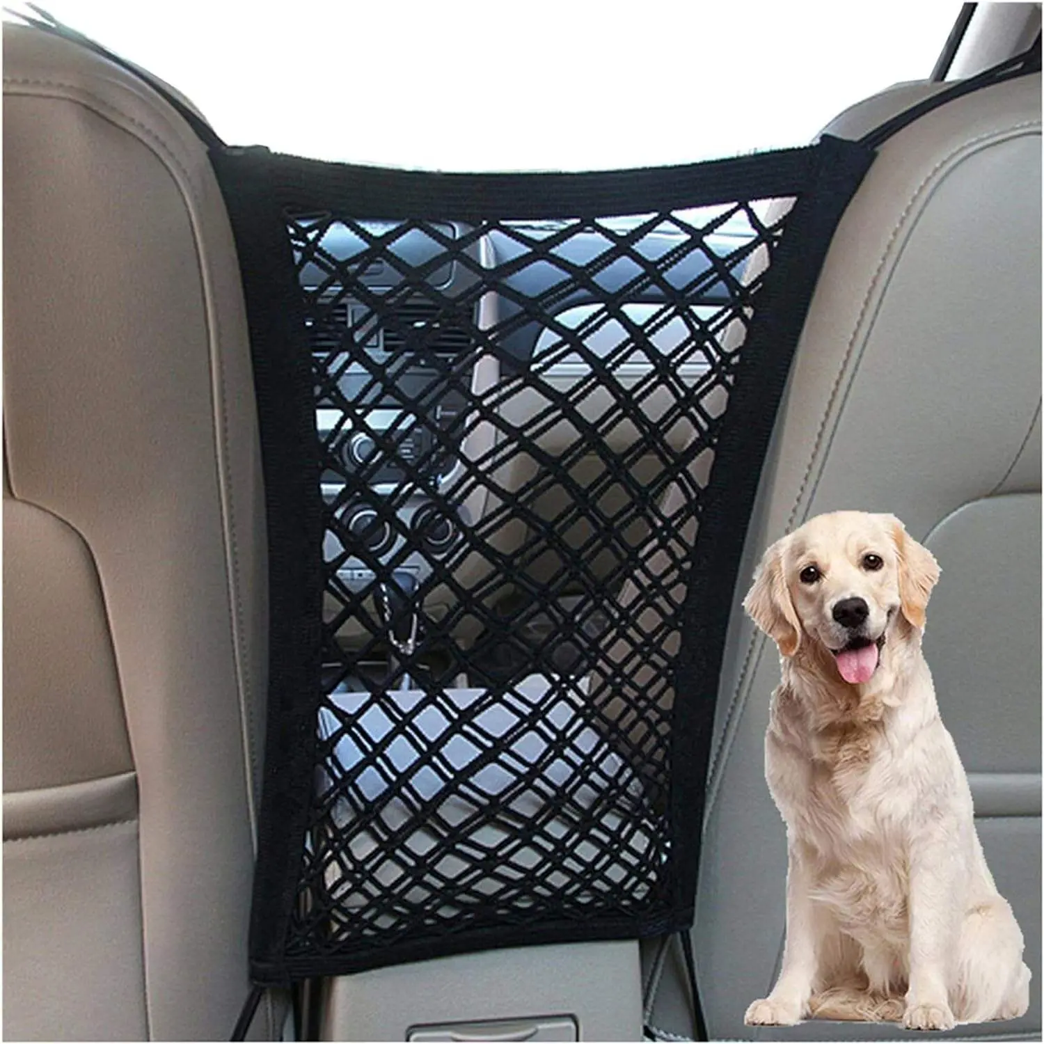 Dog Car Safety Mesh Barrier - Universal Mesh Fabric Pet Seat Divider, Easy-Install Adjustable, Breathable Washable Lightweight, Prevents Distractions for Auto Travel Protection