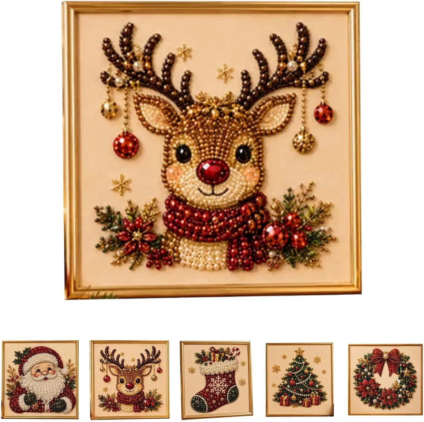 DIY Christmas Diamond Art Pearl Bead Painting Kit with Frame, Needlework Craft for Adults & Beginners, Home Wall Decor (Style-B)