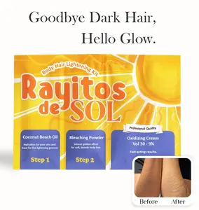 Rayitos de Sol Body Hair Bleaching Kit for Women – Gentle Bleaching System with Brush | Includes Coconut Oil, Bleaching Powder & Oxidizing Cream | Easy, Fast & Non-Irritating Results
