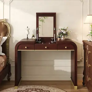 Eyisean 38.8" Wooden Classic Vanity Desk , 3-in-1 Dressing Table with Flip Mirror & Hidden Storage, Durable Bedside Makeup Desk with Storage Drawer, Easy Assembly Console Tables for Bedroom