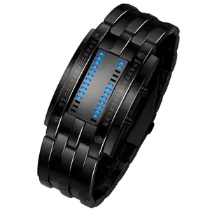 Men's Cool Binary Watch Stainless Steel LED Bracelet Style Fashion Blue Light Sports Watch Vacuum Plated Digital Analog Watch Stylish Watch