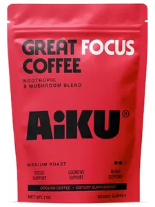 Great Focus Coffee - Nootropic Mushroom Coffee with Lion's Mane, Cordyceps, L-Theanine & Alpha GPC | Boost Focus, Energy, Memory & Mood | Jitter-Free Clean Caffeine, Zero Crash, Smooth Brain Fuel for Work, Study & Productivity | Ground Coffee
