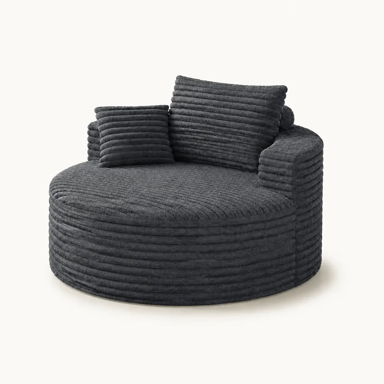 50-In (106 cm) Adult Curve Sofa - No-Assembly Compressed Roll Boneless Couch with Deep Seat, Ribbed Texture, Padded Arms, Backrest Pillow & Throw Pillow for Bedroom, Modern Home Decor
