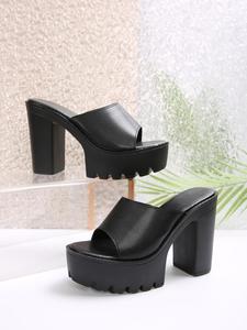 women's fashionable solid color chunky heeled sandals, casual versatile slip on sandals for summer, lightweight breathable comfortable shoes for daily wear, girl