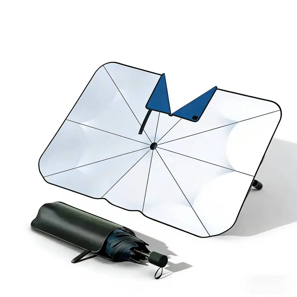 Car Sunshade Umbrella - Foldable Front Windshield Sun Shield, UPF 50+ UV Blocker for Car Owners, Blocks 99% UV Rays, Heat Insulation, Anti-Glare, Easy Install, Portable, Durable for Trucks, SUVs (25"x47", 55"Lx31"W)