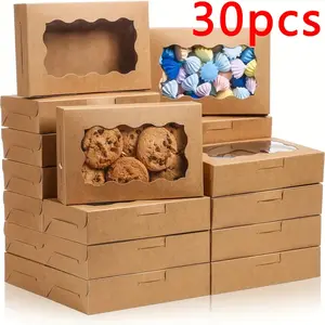 [Disposable Cookie Boxes] 30pcs Square Disposable Paper Cookie Boxes with Clear Window and Flip-Top Closure