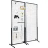 【toolupgrade】VEVOR 2-Pack Metal Grid Wall Panel Organiser Set, 1.9×5.4 ft Hangable Durable Wire Rack with Wheels & 20 Hooks - Movable Black Divider Grid for Easy Installation, Retail Markets, Room Decor Decoration, Flexible Configuration