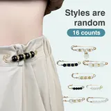 16 Counts Pearl Brooch Pins, Clothing Dresses Decoration, No Sewing Sweater Shawl Safety Pins Cardigan Collar Safety Pins for Women Faux Pearl Pant Tightener, Mixed Style Assortment