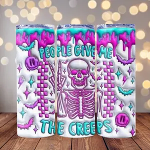Halloween-Themed "People Give Me the Creeps" Vacuum-Insulated Tumbler Water Bottle, Reusable, Washable, Portable, Pressable, Stylish Beverage Flask for Kitchen Use, Water Bottles