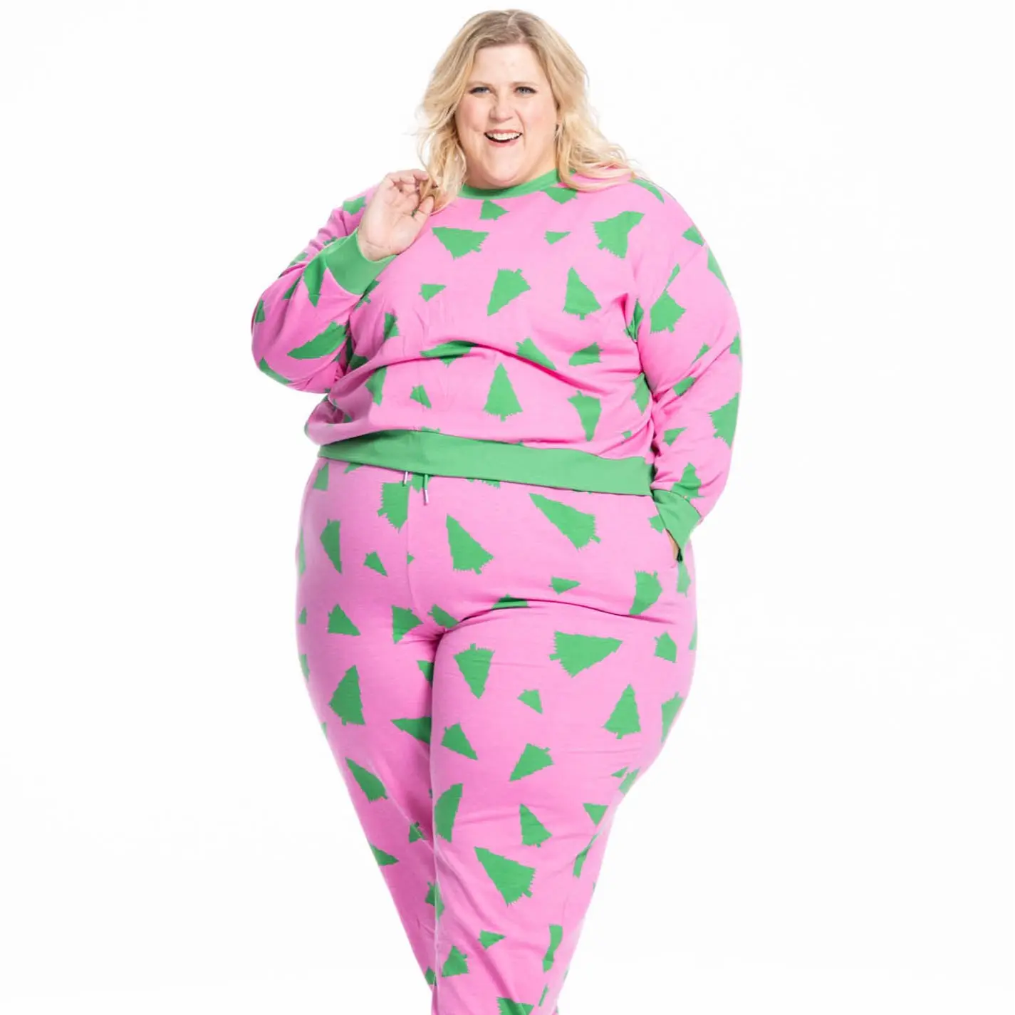 Jollidays x Glitter and Lazers Women's Snowy Tree Pattern Sweatsuit Set,  Inclusive Sizes S-5X - Loungewear Matching Pajama holiday loungewear