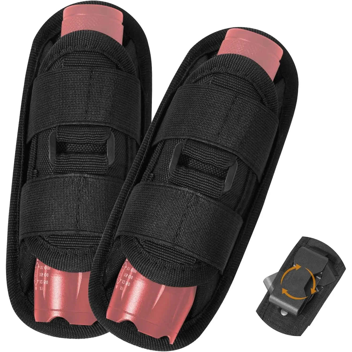 2-piece Tactical Flashlight Holster, 360 Degrees° Rotating Flashlight Storage Bag with Carabiner Clip, Compatible with Duty Belt Flashlight Holder for Police Safety and Outdoor Use