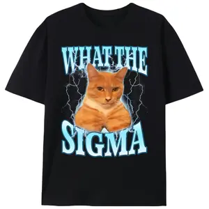 Women's Summer "ERM, What The Sigma" Meme Cat Print Streetwear Tshirt - Short Sleeve, Round Neck, Fitted, Soft Knit Cotton Blend Fabric, Casual, Shortsleeve