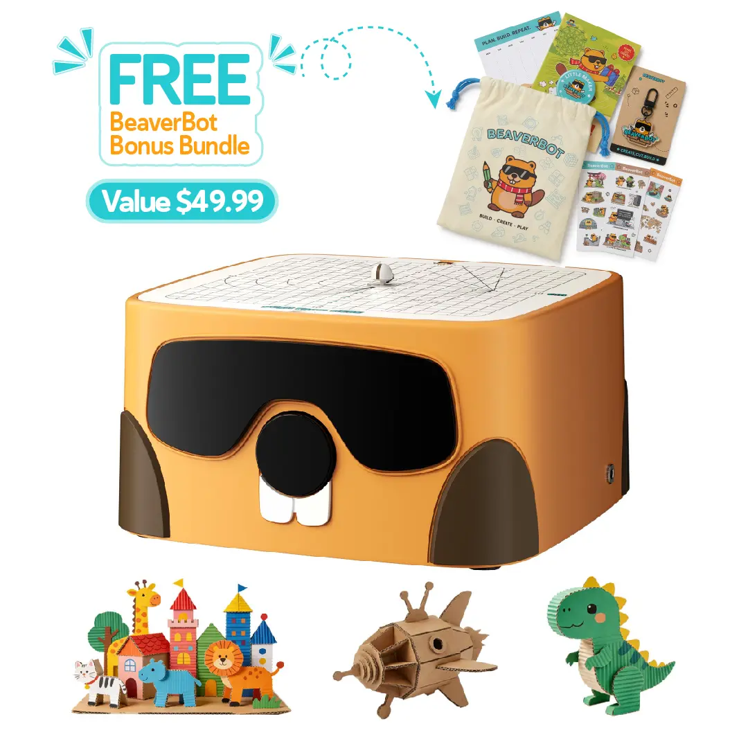 Safe Cardboard Cutter for Kids (Ages 3+), STEAM Educational Toy for Crafting & Fine Motor Practice, Upcycled Tool for Family Projects, Includes 2 Bonus 3D Paper Puzzle Kits, Gift Ideas for Boys & Girls, C1