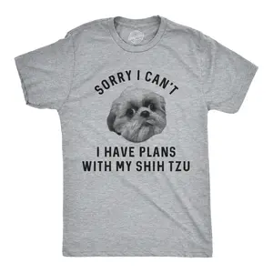 Mens Sorry I Can't I Have Plans With My Shih Tzu T Shirt Funny Pet Puppy Animal Lover Novelty Tee Mens Funny T Shirts Cool Vintage Fashion T-Shirt Gift Classic Menswear Funny Dog Short Sleeve Novelty Tees for Light Grey