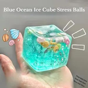 Mochi Taba Squishy Stress Balls Cube - Ocean Sensory Fidget Toy Slow Rise Squishy Toys for Kids and Adults Squeeze Relax Gift