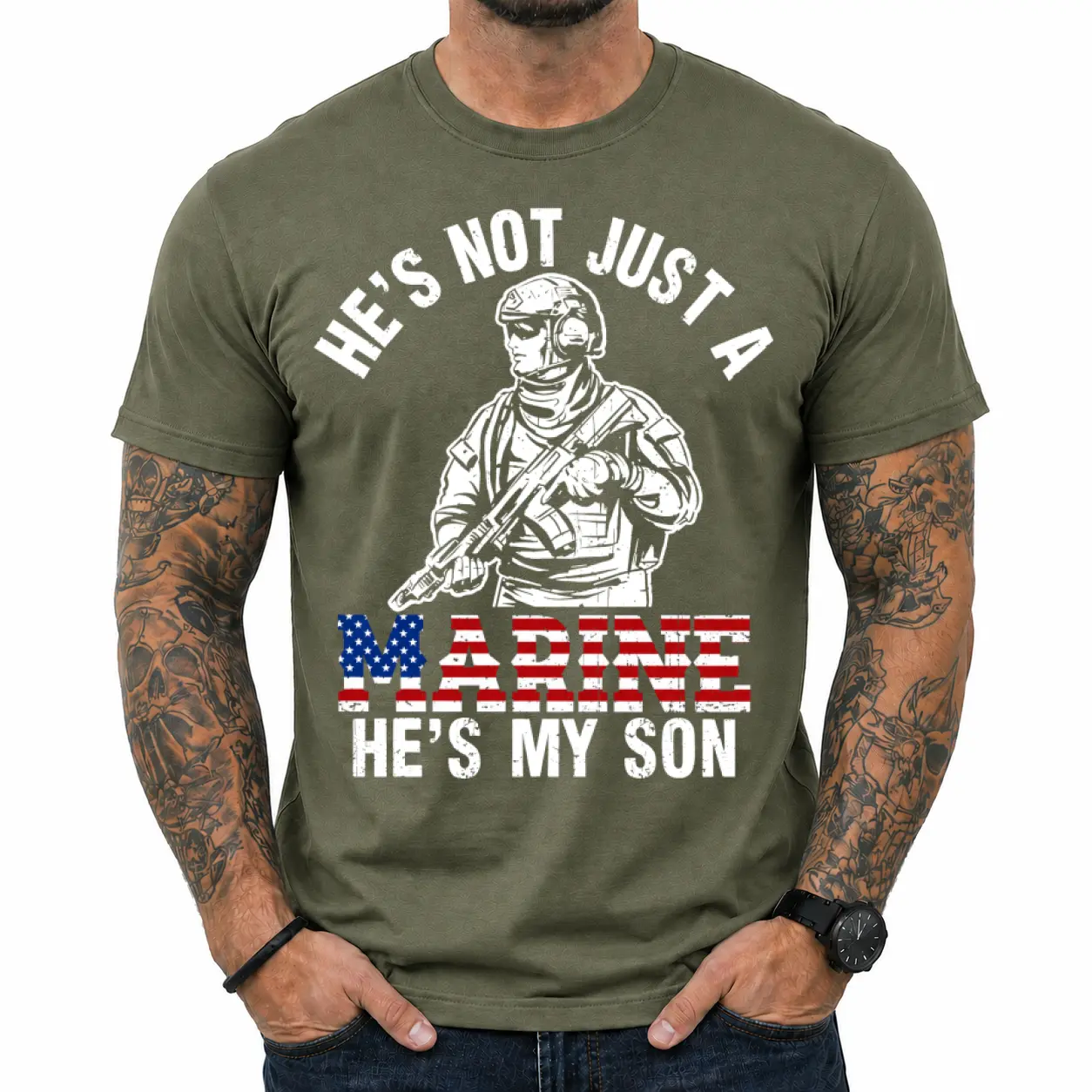 He's Not Just a Marine He's My Son Shirt, Proud Marine Mom Dad Tee, Military Family Support T-Shirt, Patriotic Military Parent Gift