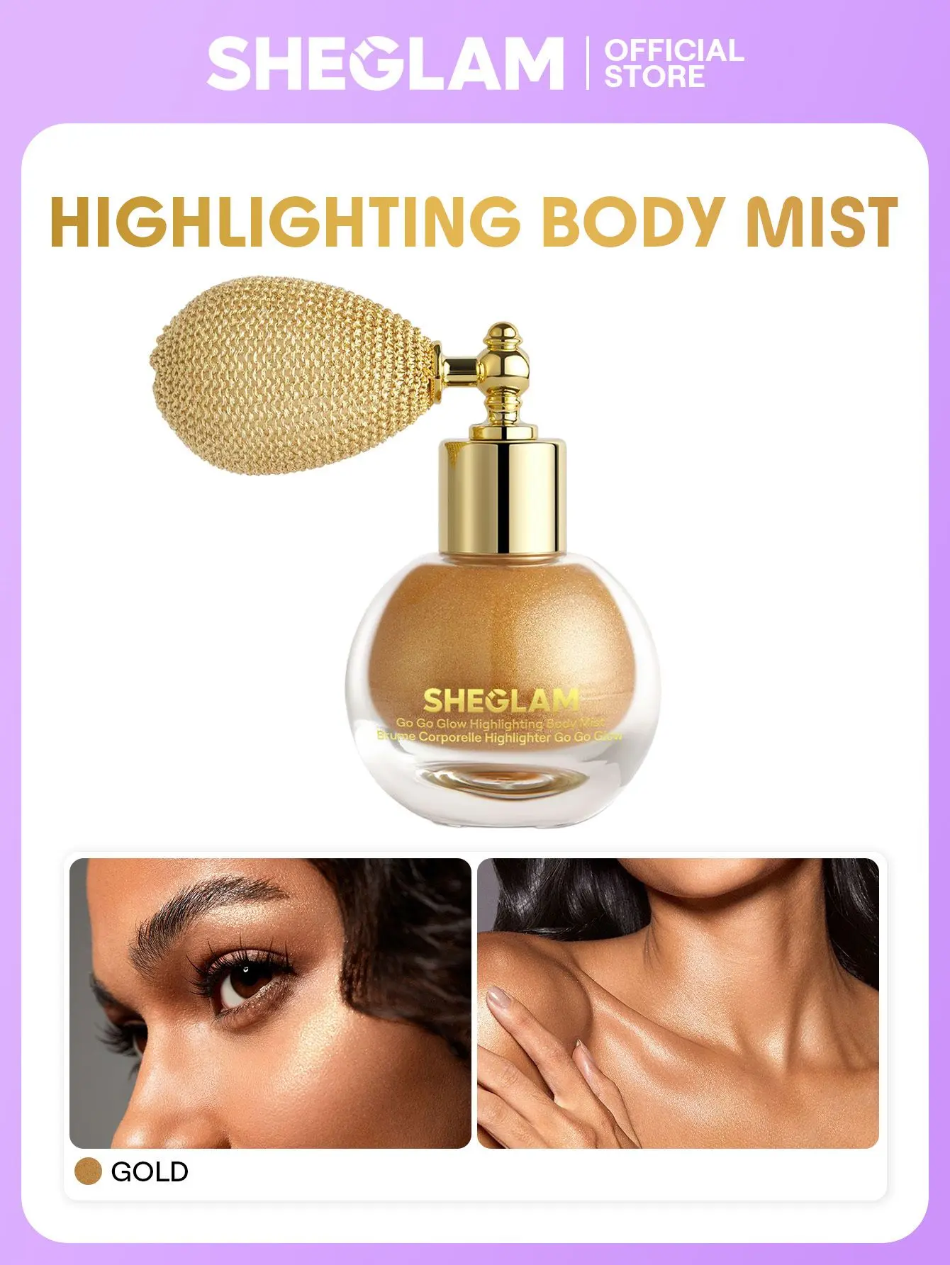 SHEGLAM Multi-use Glitter Body Highlighter Mist-Frosted Shimmer Body Bronzer Setting Spray Makeup Metallic Sparkle Non Sticky Glow