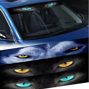 TOMALL 3D Stereo Leopard Eyes Decal for Car Front Rear Windshield Auto Eyes Graphic Vinyl Waterproof Transparent Sticker Decoration for Car Window Body Trunk Universal Accessories (Leopard-Blue Eyes)