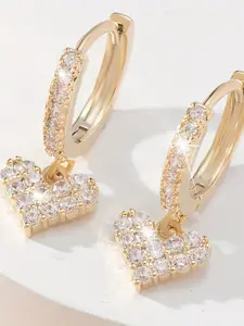 Fashion Simple Heart Earrings with Artificial Zircon, Korean Style Sweet Girl Jewelry, Synthetic Zircon Pendant Ear Cuffs