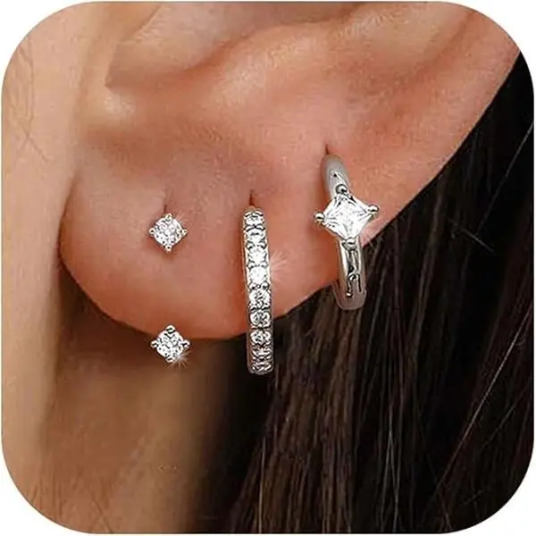 MILACOLATO 3 Pairs 925 Sterling Silver Earrings for Women, Dainty 14K Gold Plated Huggie Hoop Earrings Sets for Multiple Piercing, Hypoallergenic Cartilage Stud Hoop Earrings Stacks Trendy Jewelry Gifts for Women Mother, Earrings Jewelry, Ear Studs summer