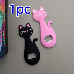 Magnetic Cartoon Cat Beer Bottle Opener, Fun Fridge Magnet Design, Unique Kitchen Decor, Ideal Gift for Cat Lovers