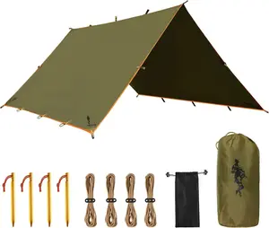 Portable Tarp Multifunctional Outdoor Camping Traveling Awning Backpacking Tarp Shelter Rain (Brown 1010.5ft)