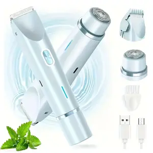 Bikini Trimmer for Women, Waterproof Portable Shaver, Electric Shaver USB Rechargeable 2-in-1 Shaver and Razor Body and Facial Hair Removal Double Head for Painless Trimming of Pubic Face Underarm Legs, IPX7 Waterproof, pink