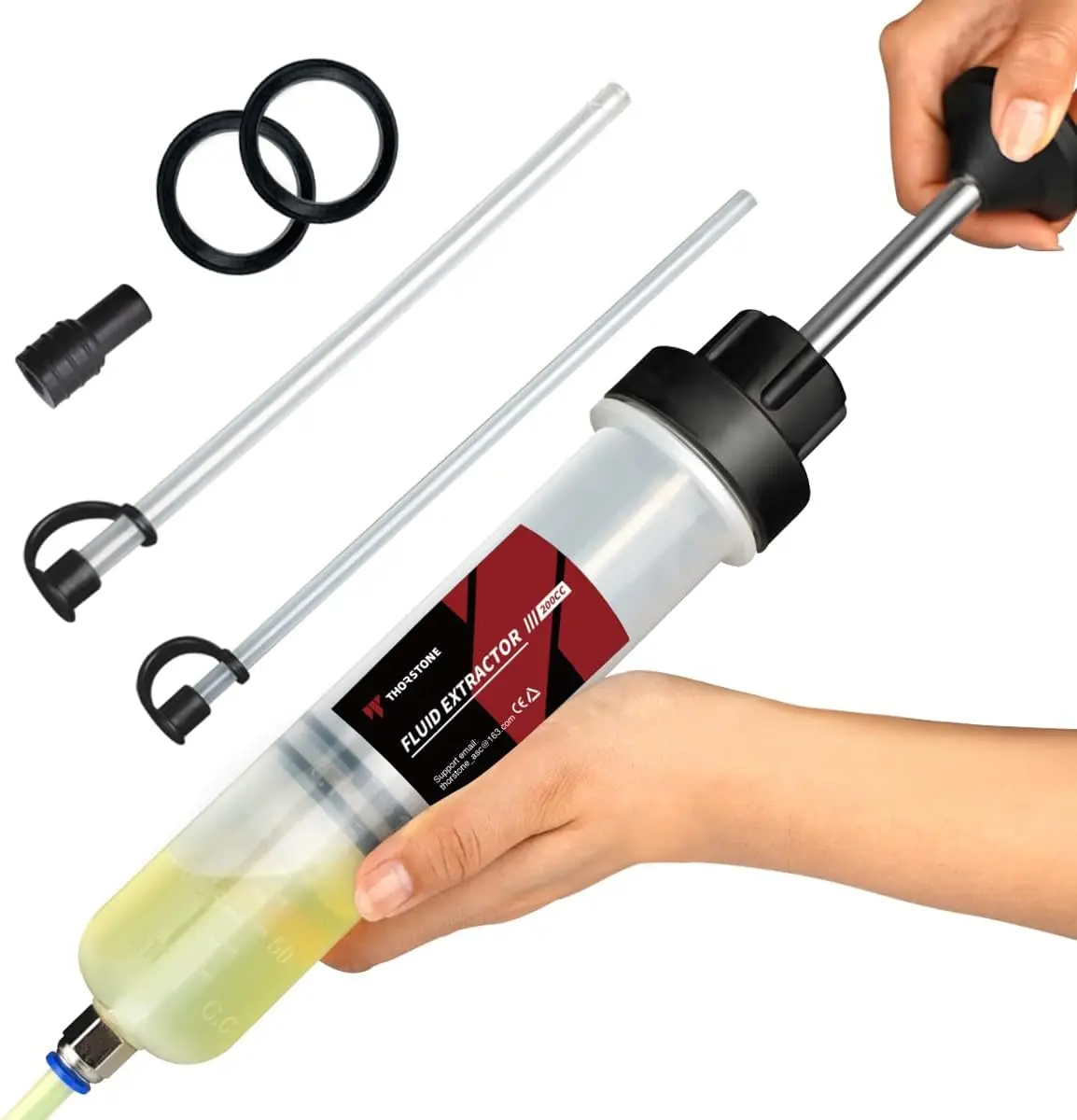 200cc Fluid Extractor Pump with 2pcs 22cm PVC Suction Tubes | Manual Oil Change Syringe and Fluid Transfer Pump for Automotive Liquid Extraction