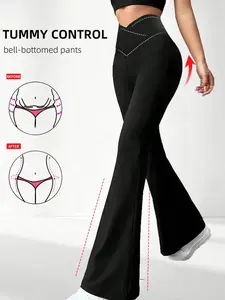 Women's Slim Fit Flare Leg Drawstring Pants, Casual Youth Fashion, Outdoor Sports Leisure Wear, Simple Minimalist Natural Texture, All Seasons