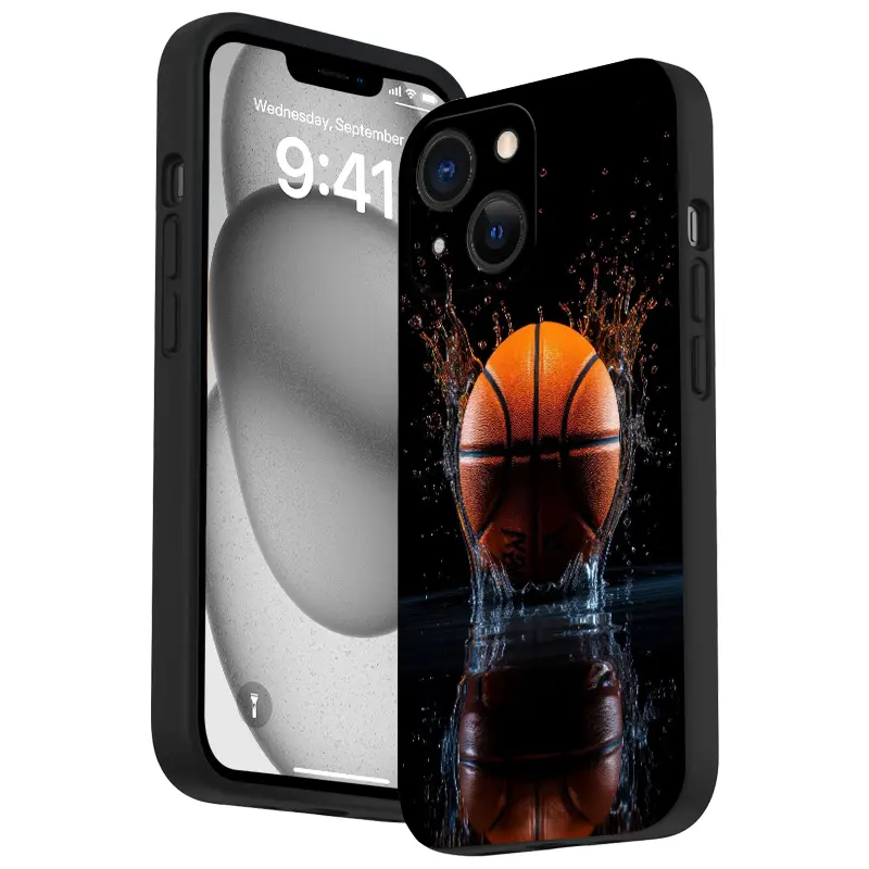 Men's Straight Edge Senior Basketball Pattern Phone Case for iPhone 15/16/14 Pro Max/13/12/11/XR/XS Plus, Shockproof Protector, Non-Slip Slim Silicone Cover with Full Camera Protection, Durable Mobile Phone Accessories