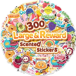 300PCS Large Scratch and Sniff Scented Stickers for Kids, Motivational Incentive Reward Stickers for Student Classroom, Perfect Christmas Gift School Supplies