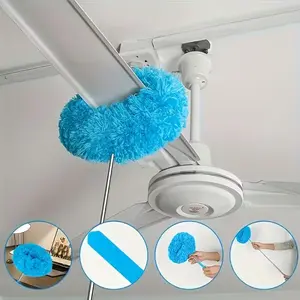 Ceiling fan dust collector with extendable and locking mechanism - detachable brush head, feather dusting attachment, machine washable - suitable for camper vans, homes, ceiling and glass cleaning (3-piece set)