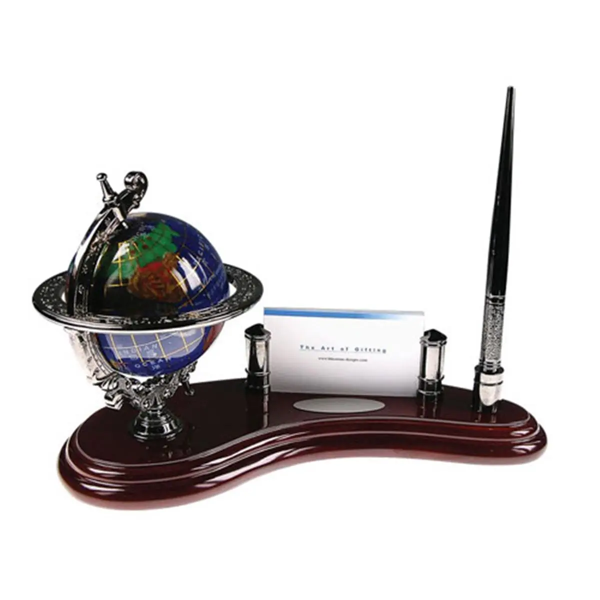 Globe Bluestone Designs Round Pen Stand with Card Holder, Office Desk Accessories, Work Desk Organizer, Work Desk Accessories