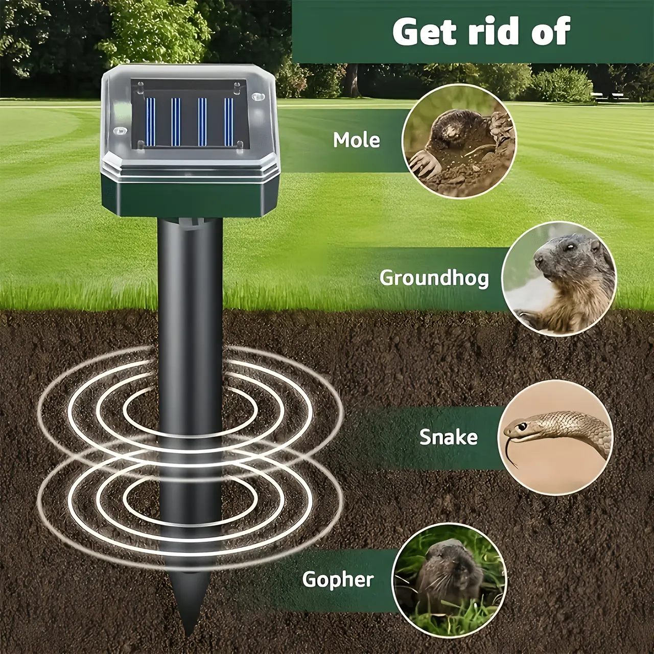 1/2/4 Pcs Solar Powered Repeller, IP44 Waterproof Sonic Repellent Device, Effectively Repel Moles, Rats, Snakes, Cats, Birds, Ideal for Yard Garden Farm Lawn, Solar Animal Repellent, Electronic Pest Repellent  Repeller Device Outdoor Pest Control
