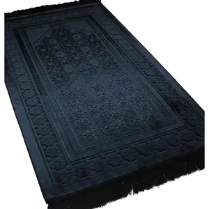 Luxury Velvet Islamic Prayer Rug Floral Stamp - Black Luxury Velvet Islamic Prayer Rug Floral Stamp - Black
