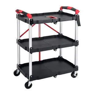 UNICOO Heavy Duty 3-Tier Collapsible Rolling Cart, Folding Utility Cart, 550lbs Capacity, Lockable & Silent Wheels, Compact & Foldable, Easy Clean & Storage for Restaurant, Office, Garage